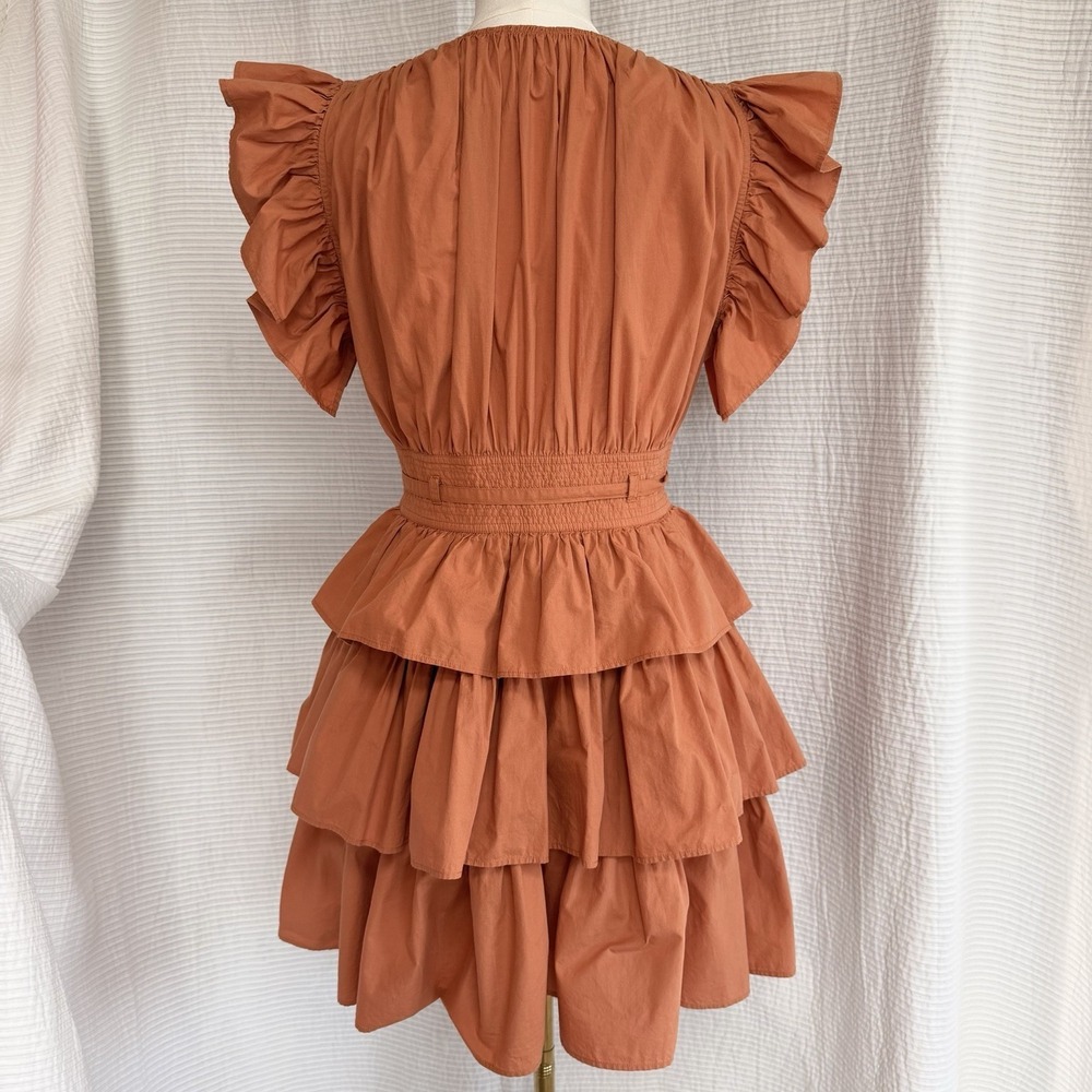 Ulla Johnson Tiered Ruffle Button Down Sena Mini Dress Sz 4 In Clay Terracota - Picture 3 of 14